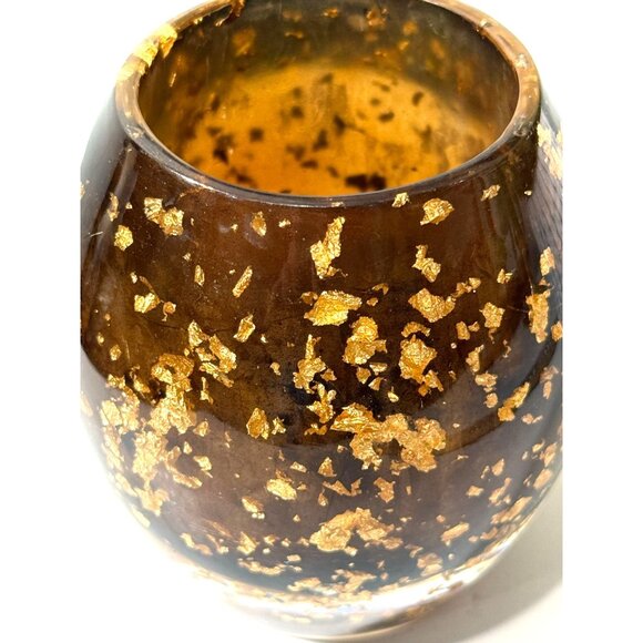 Nicole Miller MCM Style Brown With Gold Flakes Lucite Votive Candle Tea Light - Picture 2 of 5